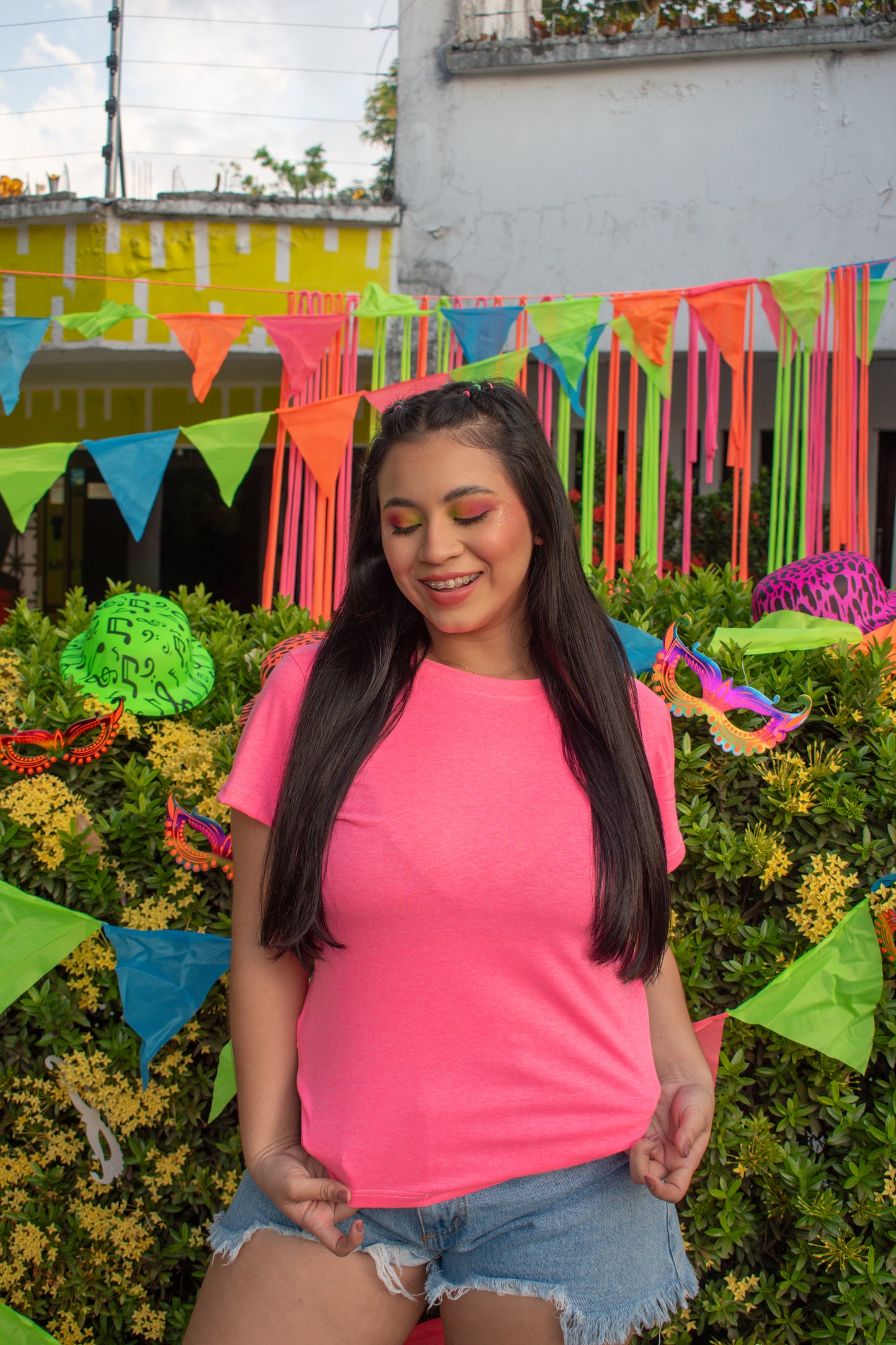 CAMISETA BASICA DE DAMA - FUCSIA NEON - ALG