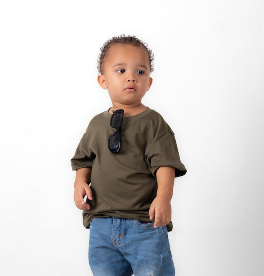 CAMISETA BASICA DE NIÑO - VERDE MILITAR - PD