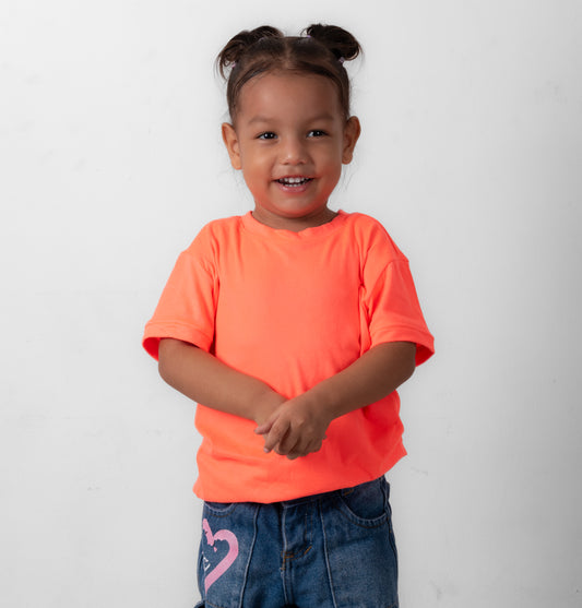 CAMISETA BASICA DE NIÑO - NARANJA NEON - PD