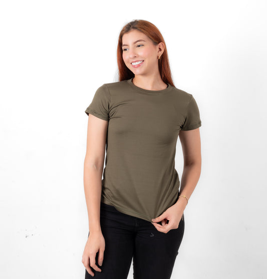 CAMISETA BASICA DE DAMA - VERDE MILITAR - PD