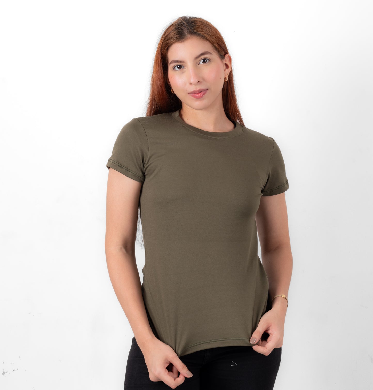 CAMISETA BASICA DE DAMA - VERDE MILITAR - PD