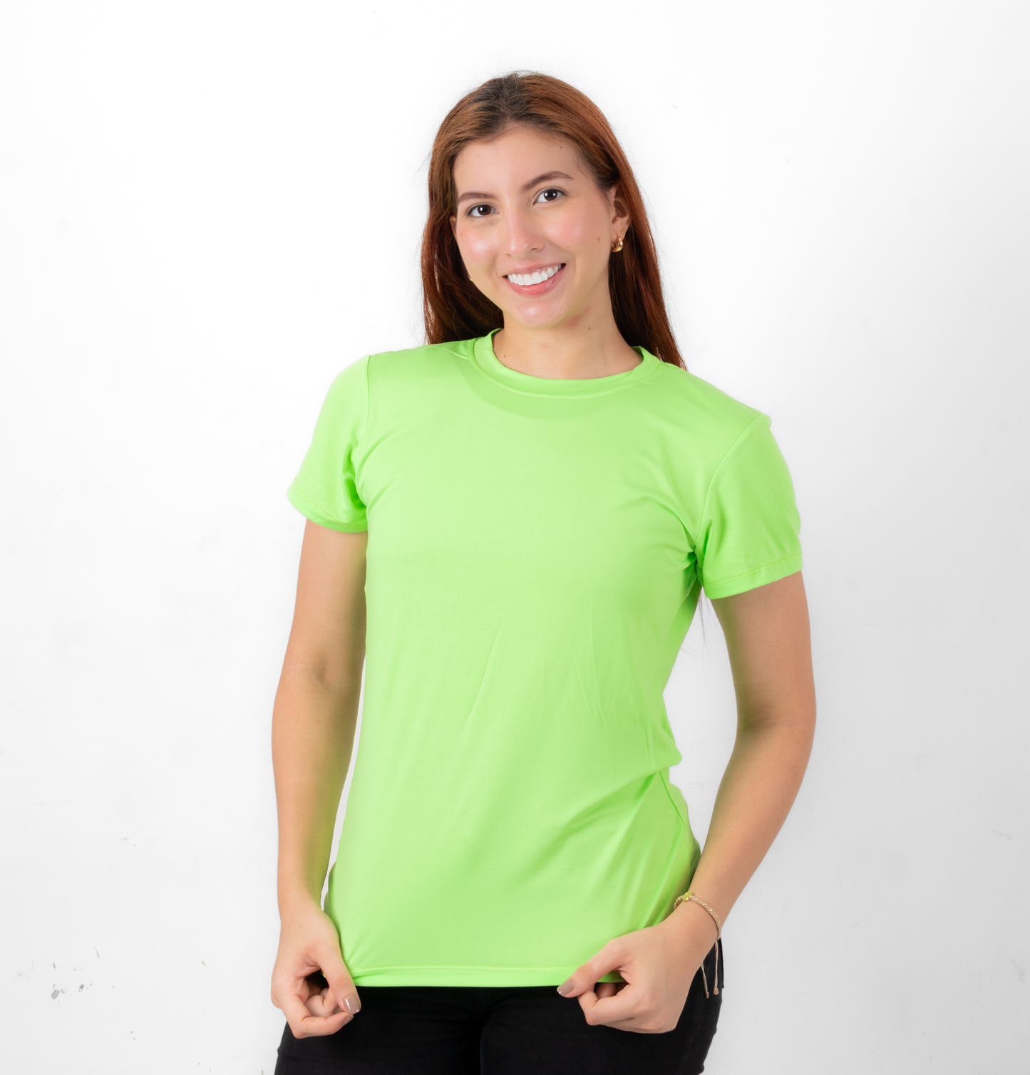 CAMISETA BASICA DE DAMA - VERDE NEON - PD