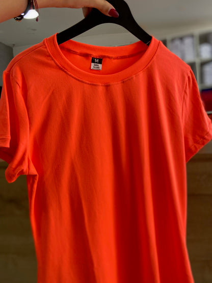 CAMISETA BASICA DE DAMA - NARANJA NEON - PD