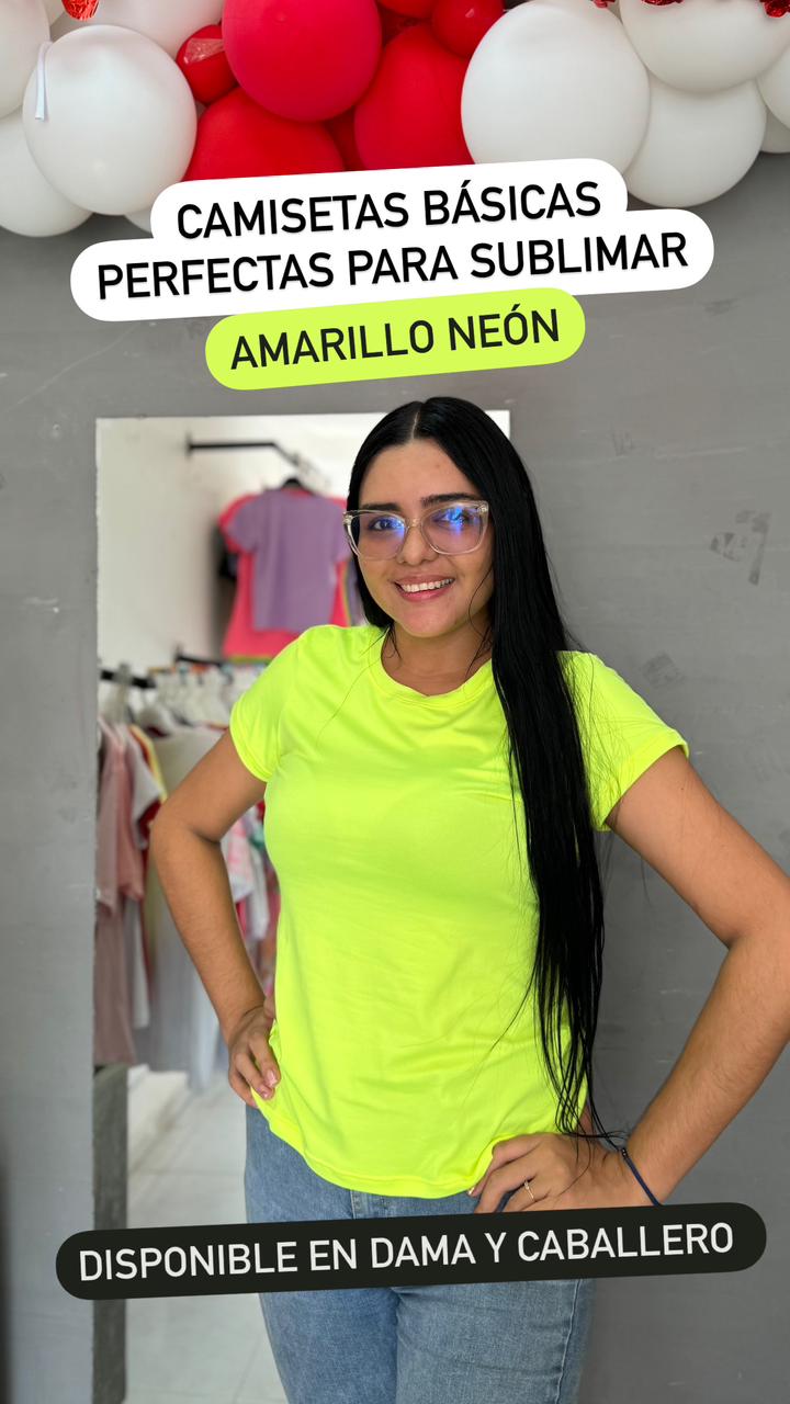 CAMISETA BASICA DE DAMA - AMARILLO NEON - PD