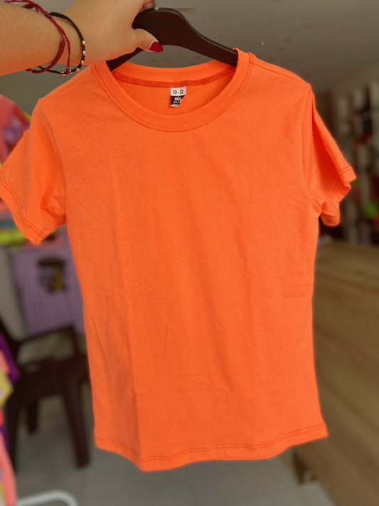 CAMISETA BASICA DE NIÑO - ALG - NARANJA NEON